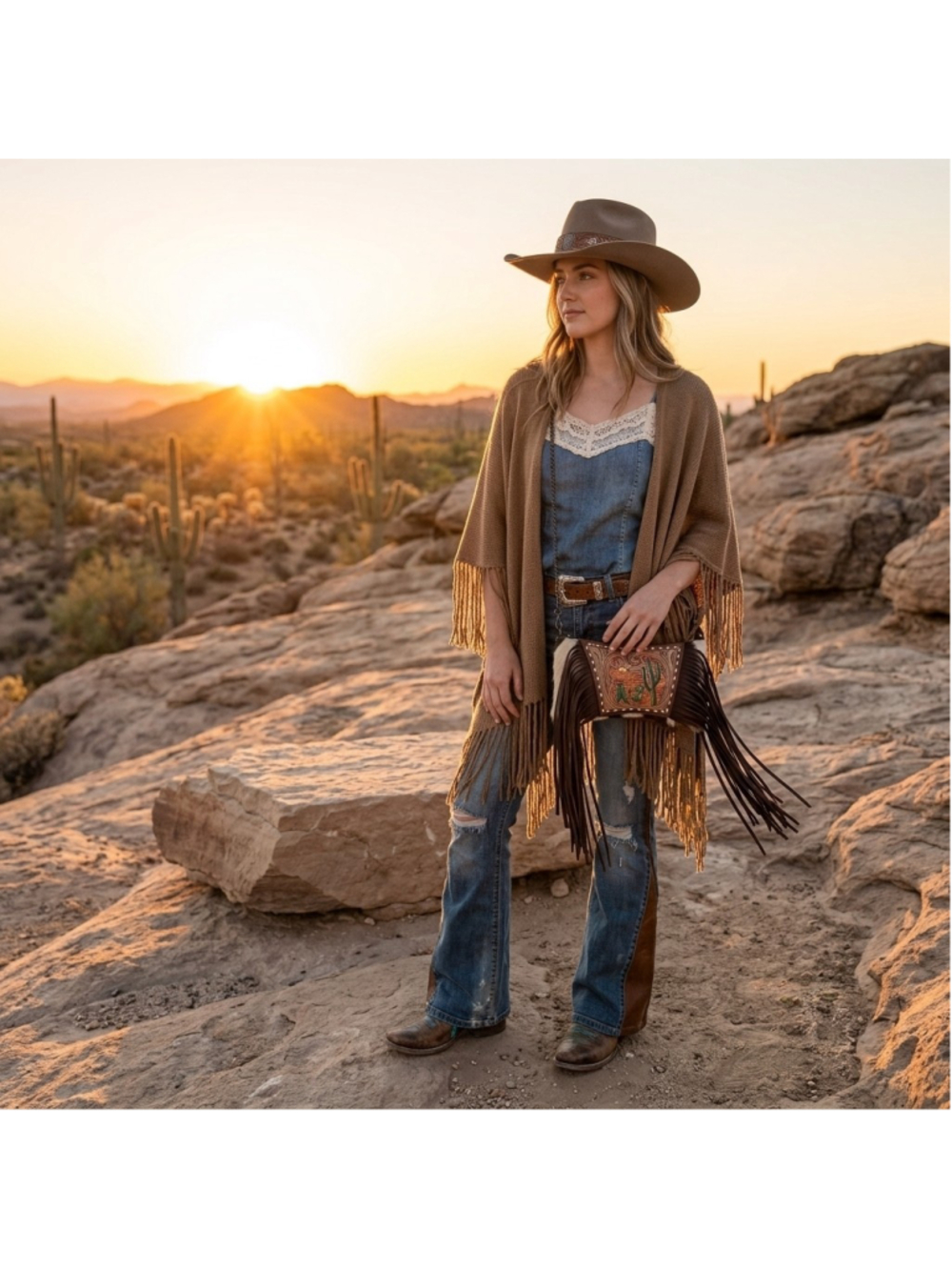 American Darling Pink Desert Sunrise Southwest Fringe Crossbody Bag